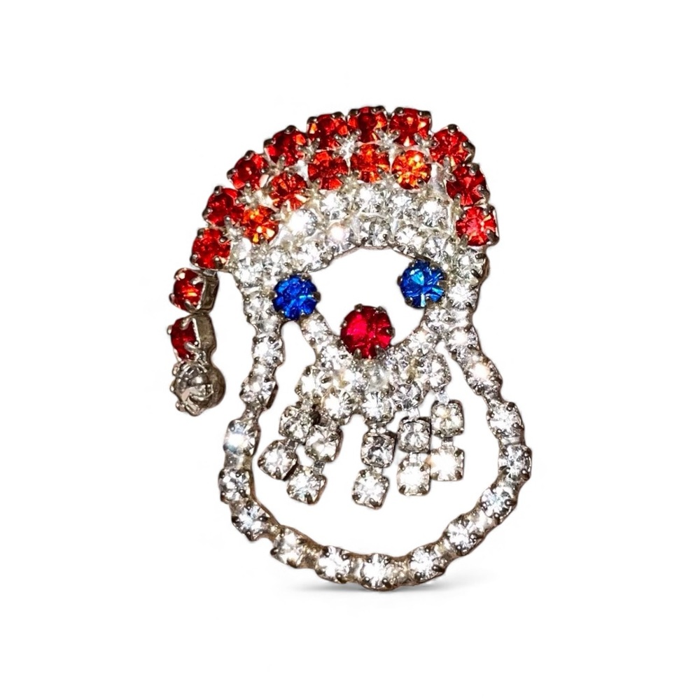 Vintage Rhinestone Santa Claus Brooch - Broken Pin Home‎ Decor Colorful Festive